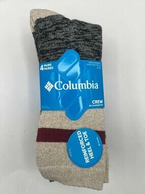Columbia Crew Socks 4 Pair Pack Men's Size 6-12 Assorted Colors NWT